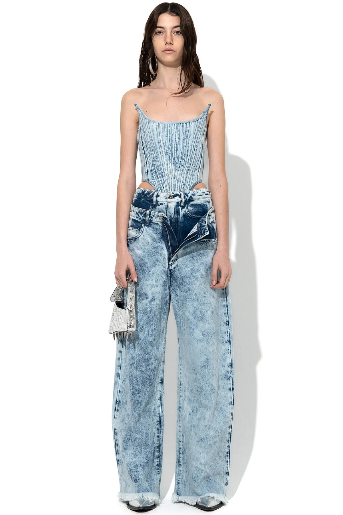 Women Marques ' Almeida ACID WASH DENIM DOUBLE WAIST BOYFRIEND TROUSERS