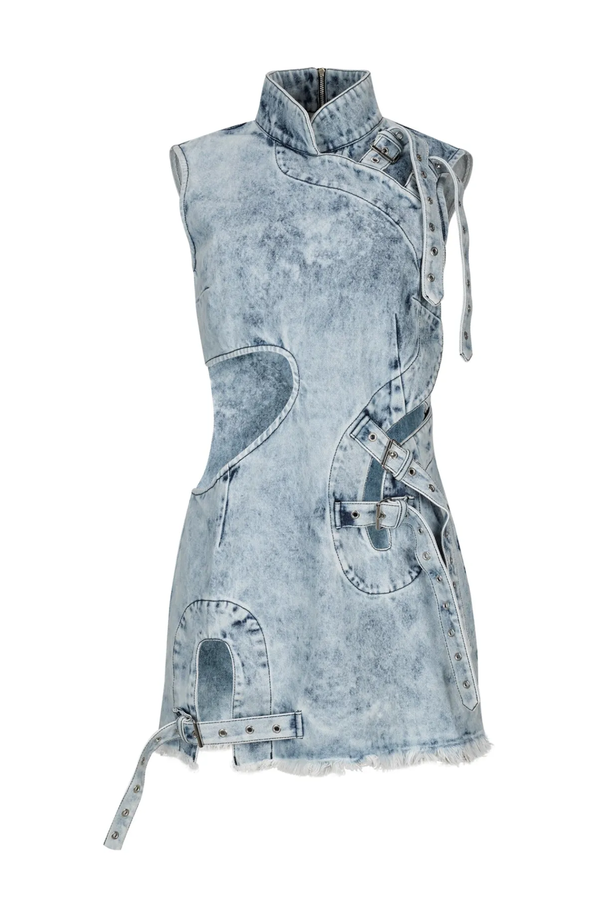 Women Marques ' Almeida ACID WASH DENIM MANDARIN CUT OUT DRESS