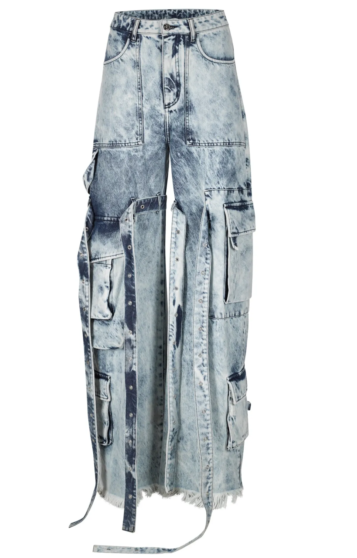 Women Marques ' Almeida ACID WASH DENIM MULTI POCKET CARGO TROUSERS