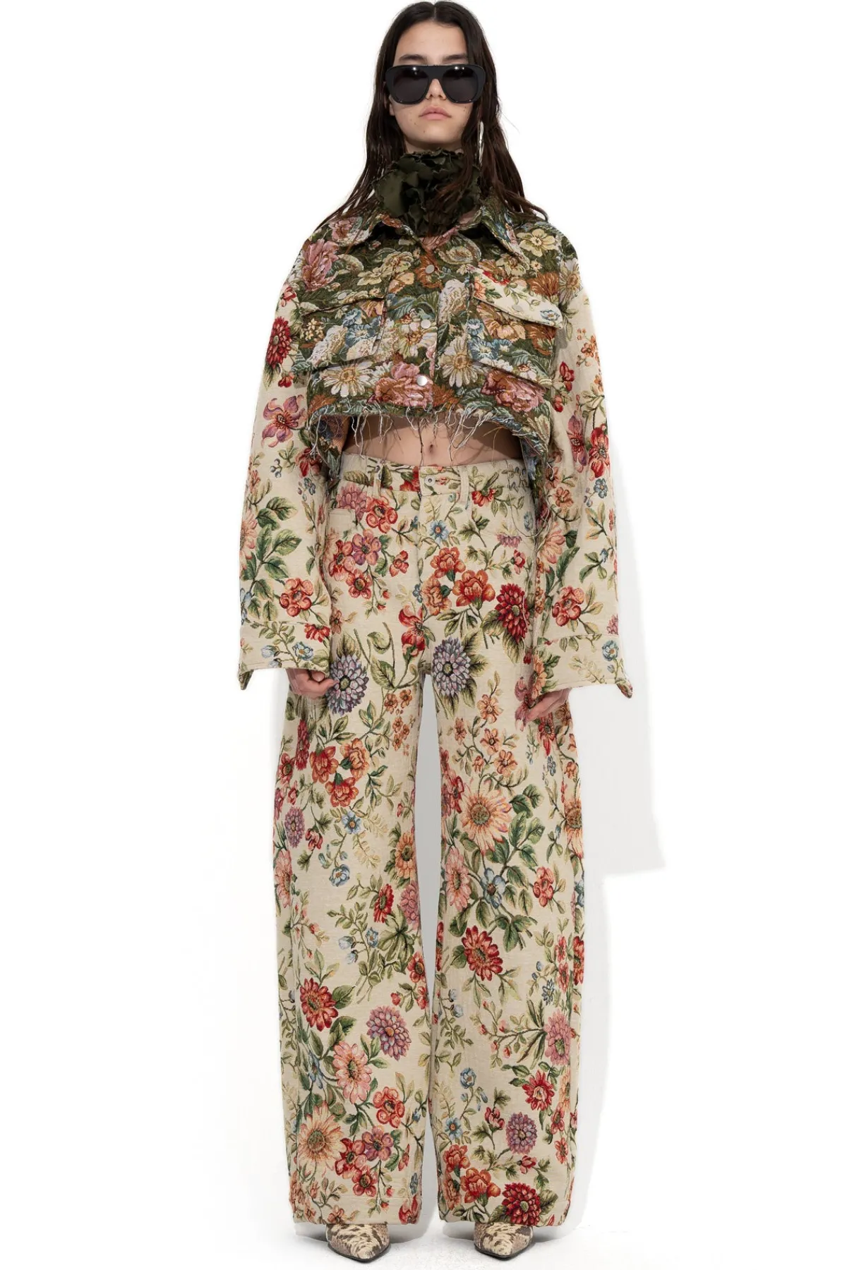 Women Marques ' Almeida BEIGE FLORAL BROCADE BOYFRIEND TROUSERS