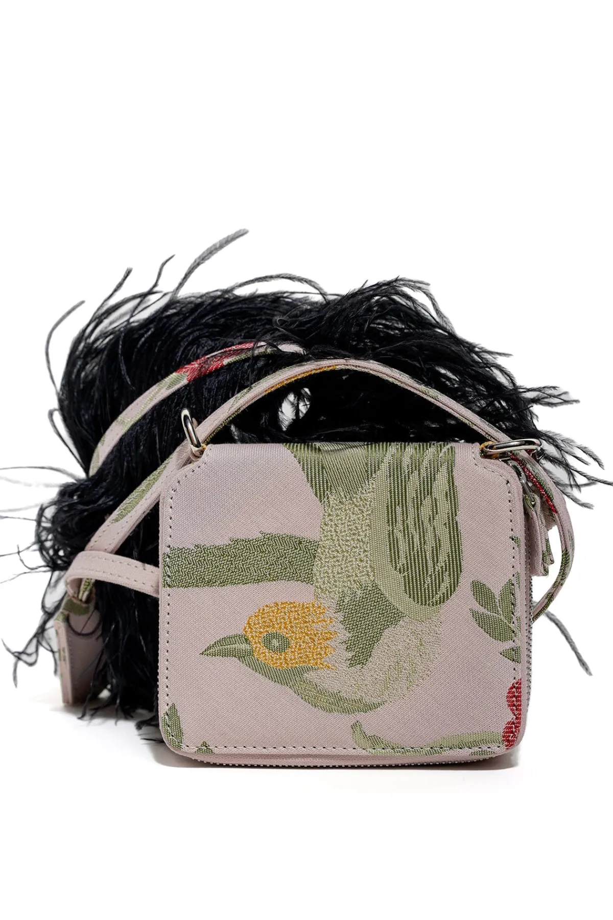 Marques ' Almeida BIRD BROCADE WALLET BAG WITH FEATHER STRAP