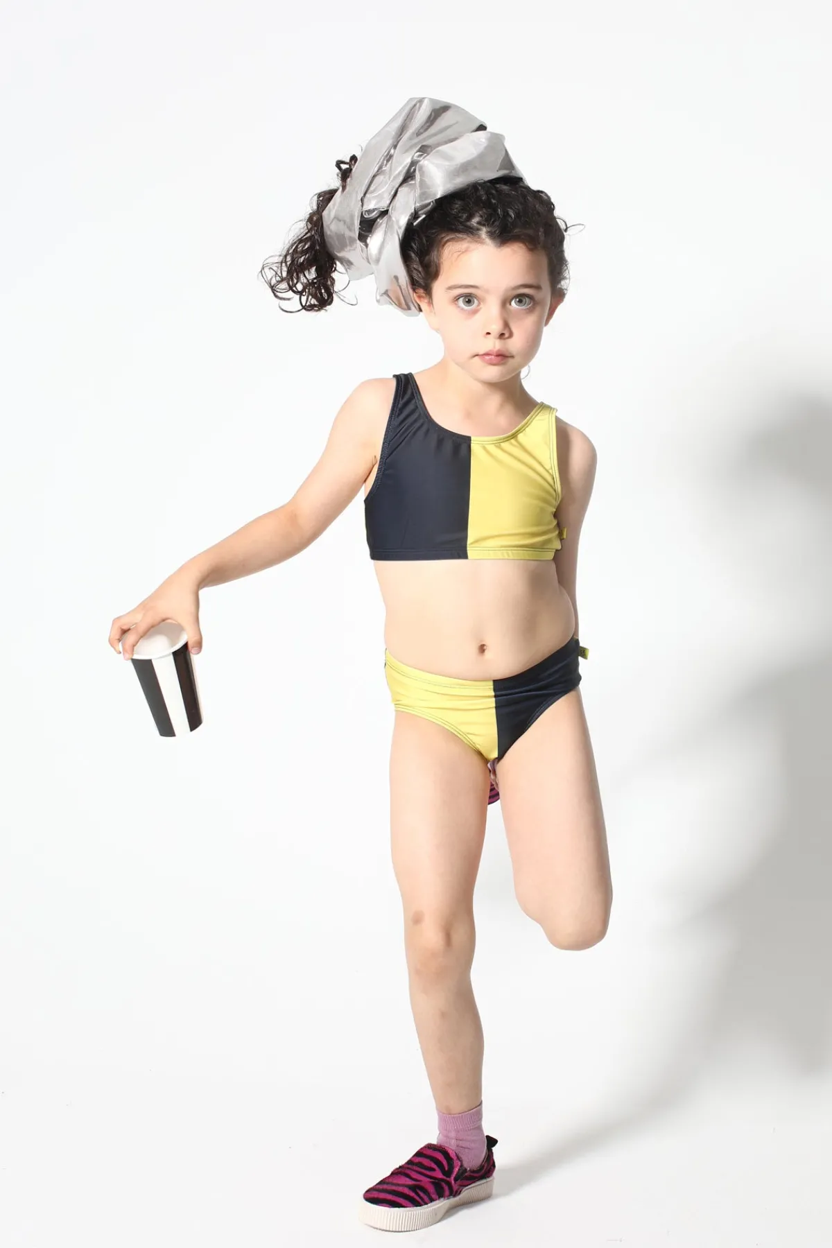 Kids Marques ' Almeida BLACK AND YELLOW SWIMWEAR BIKINI SET