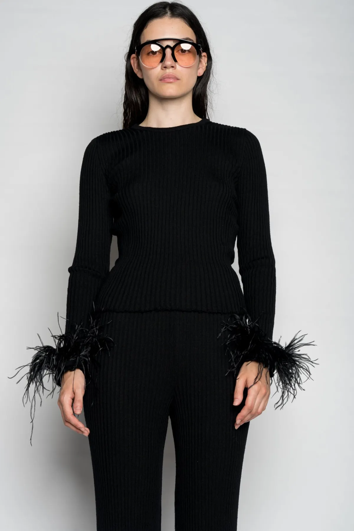 Women Marques ' Almeida MERINO WOOL FITTED TOP WITH FEATHERS