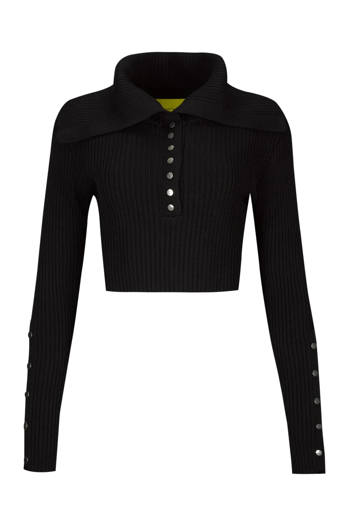 Women Marques ' Almeida BLACK MERINO WOOL KNITTED CROPPED TOP WITH BIG COLLAR