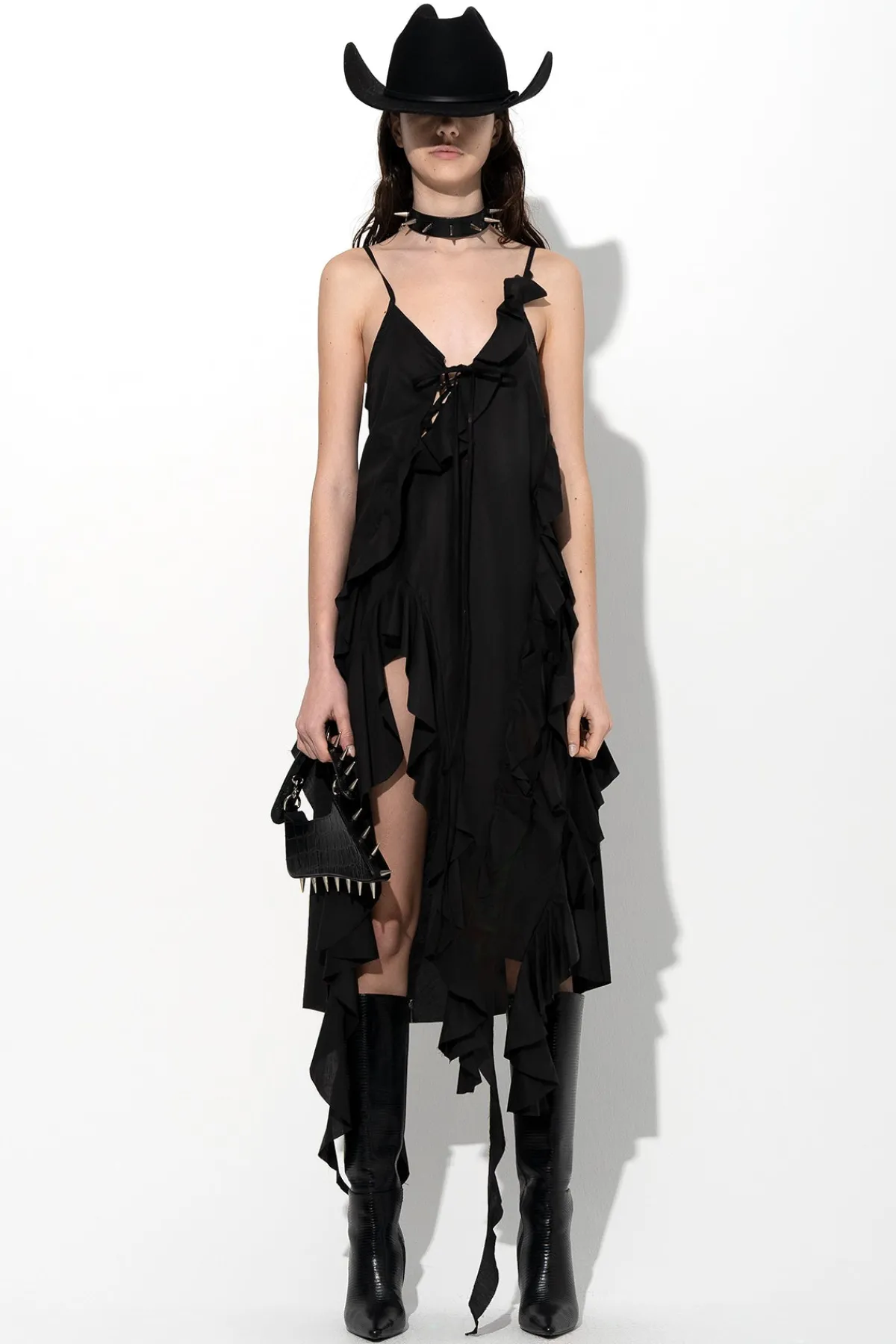 Women Marques ' Almeida STRAP DRESS WITH ASYMMETRIC CASCADING FRILLS