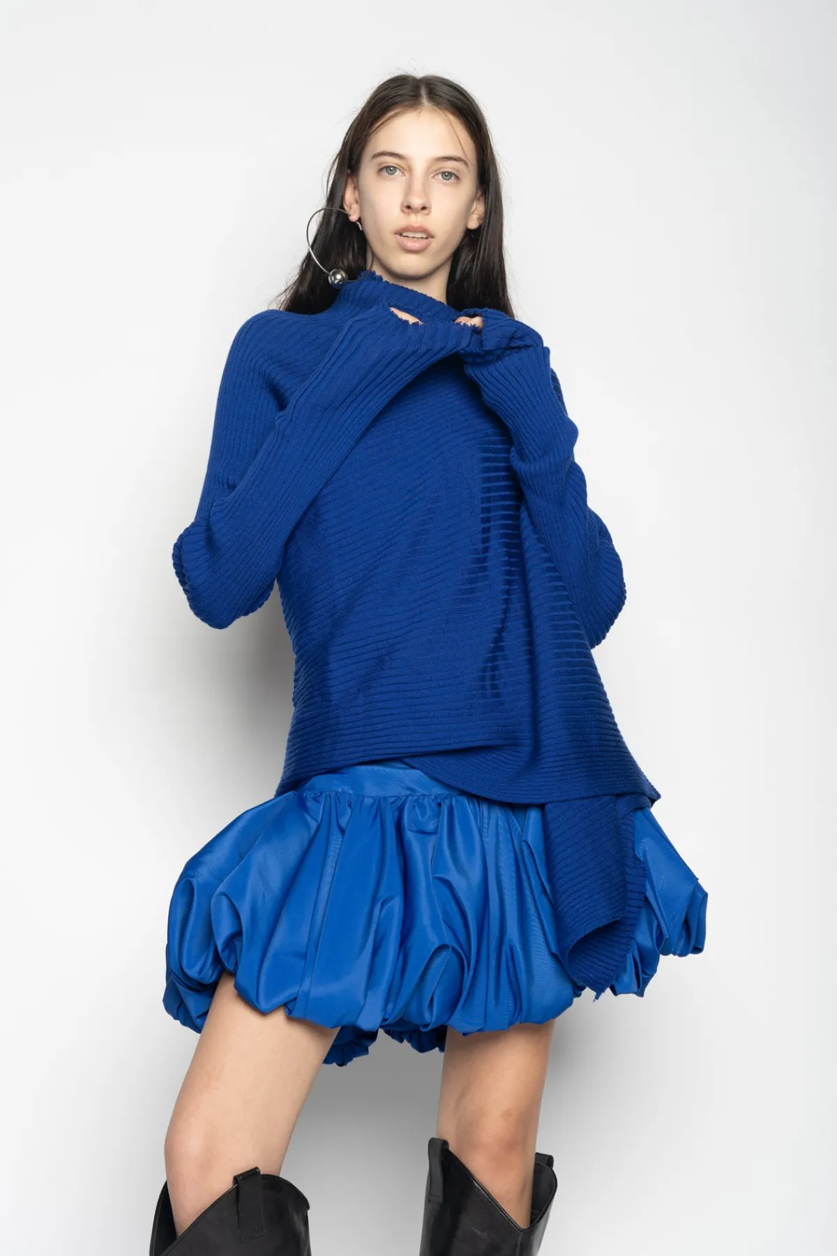 Women Marques ' Almeida BLUE DRAPED JUMPER IN MERINO KNIT