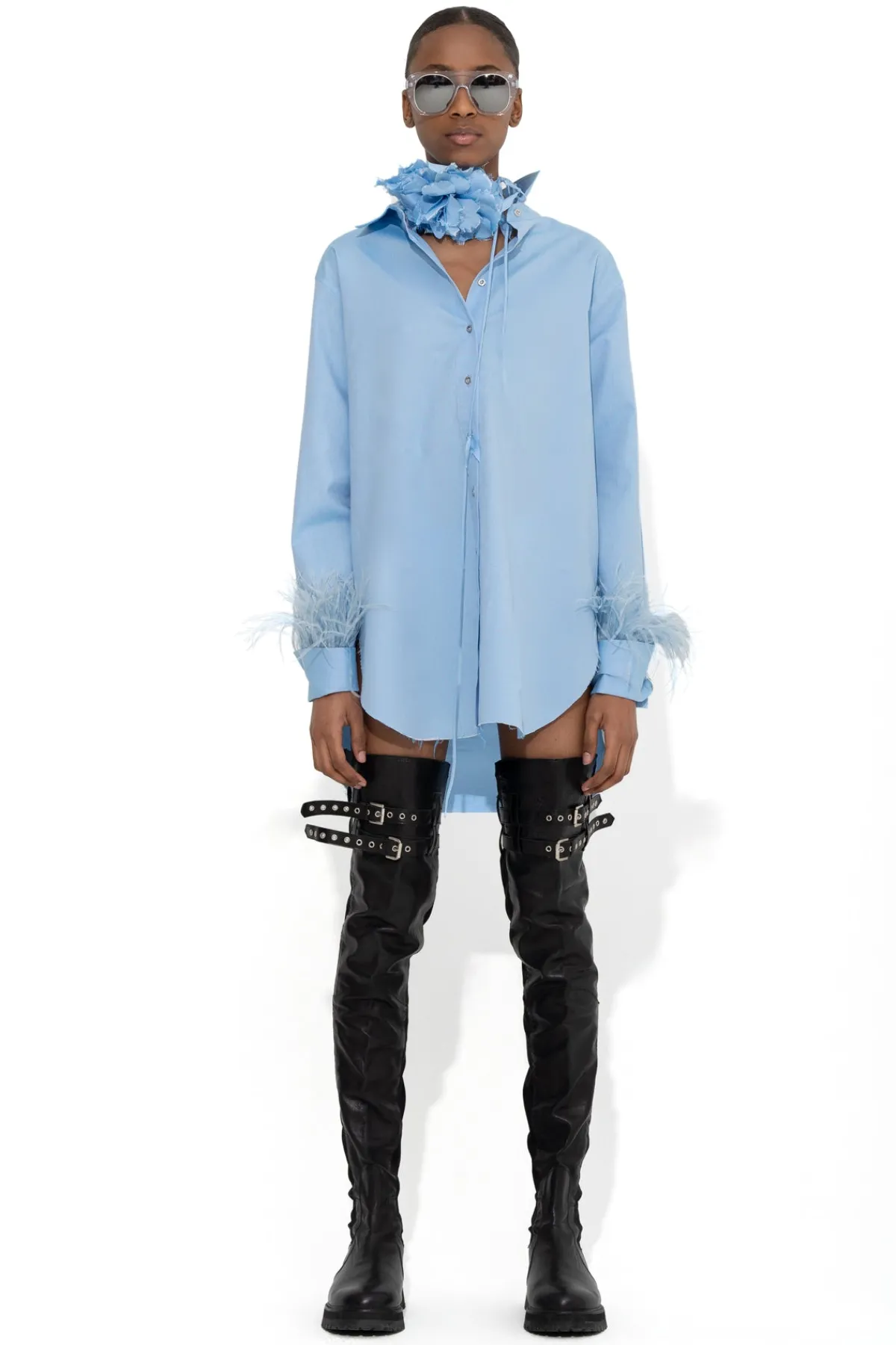 Women Marques ' Almeida BLUE FEATHER CUFF SHIRT