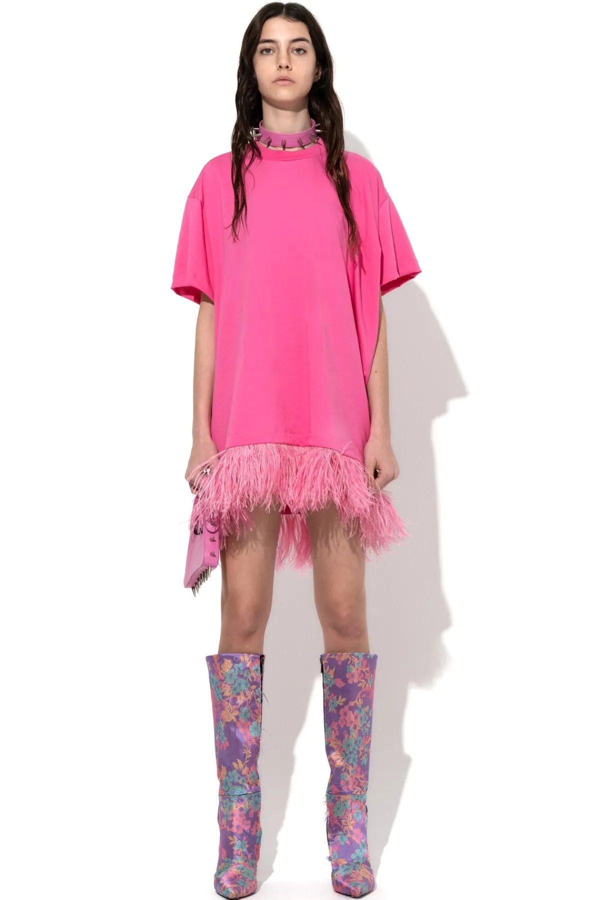 Women Marques ' Almeida BRIGHT PINK FEATHER HEM T-SHIRT DRESS