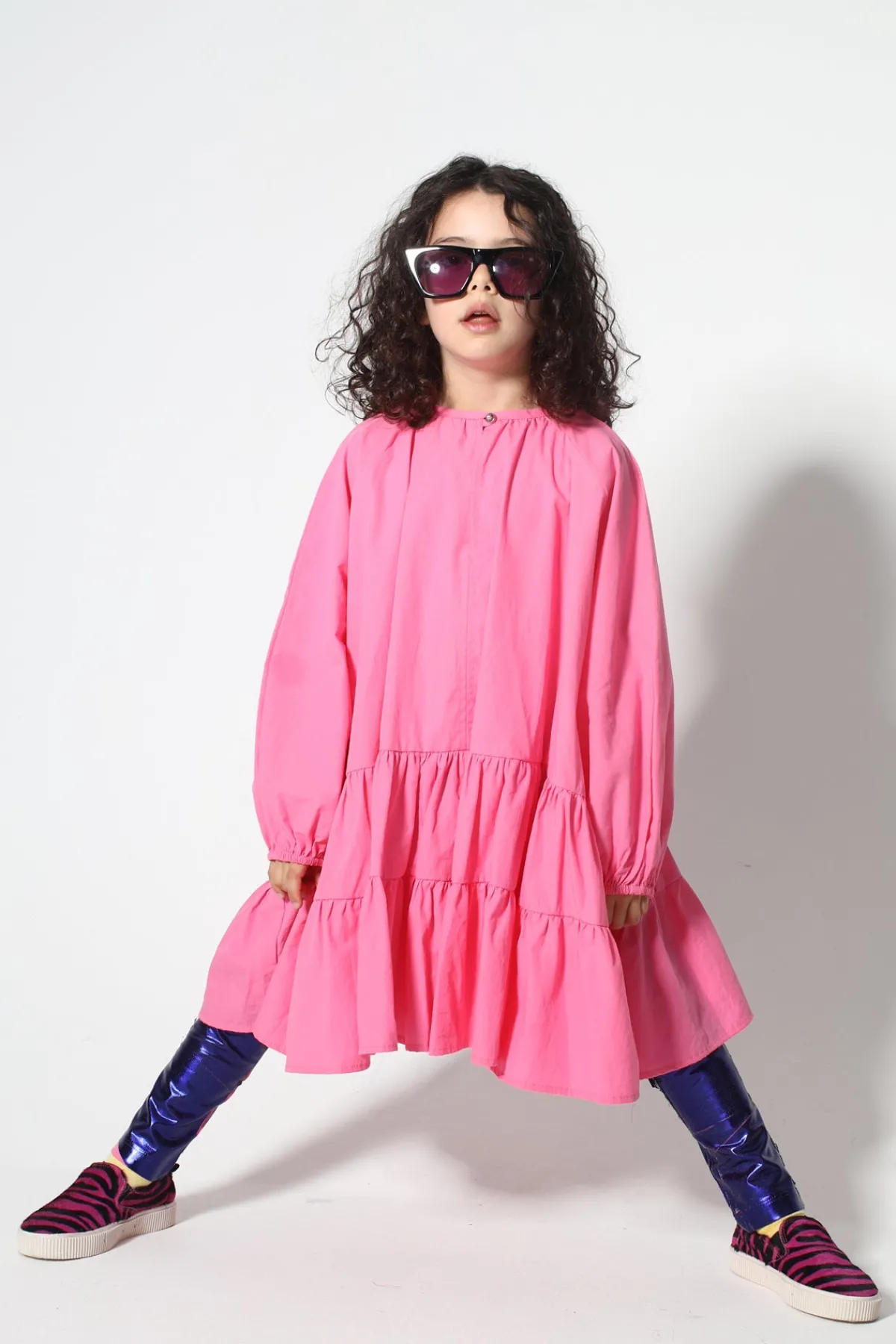 Kids Marques ' Almeida BRIGHT PINK LOOSE GATHERED DRESS