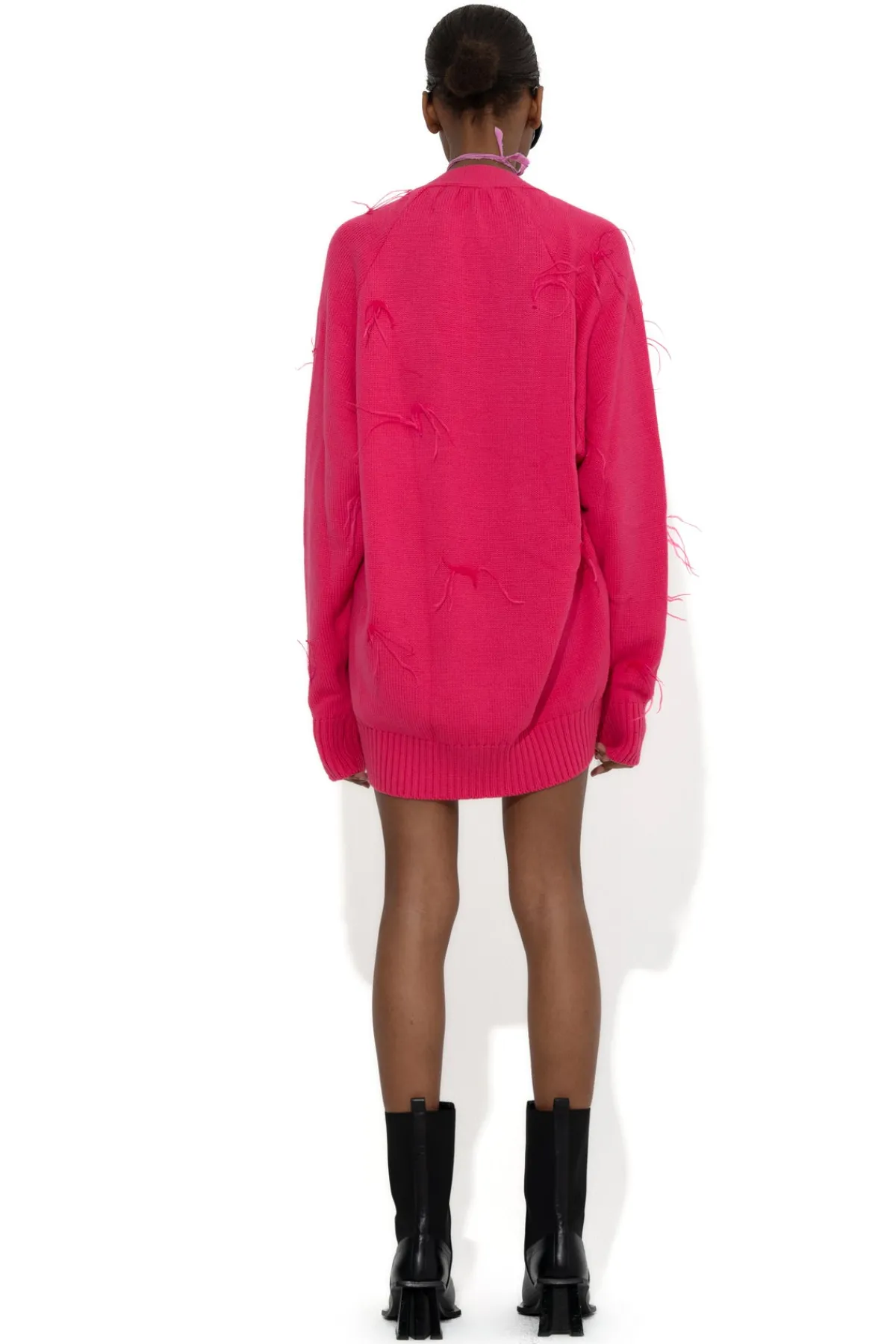Women Marques ' Almeida BRIGHT PINK MERINO WOOL OVERSIZE CARDIGAN WITH FEATHERS