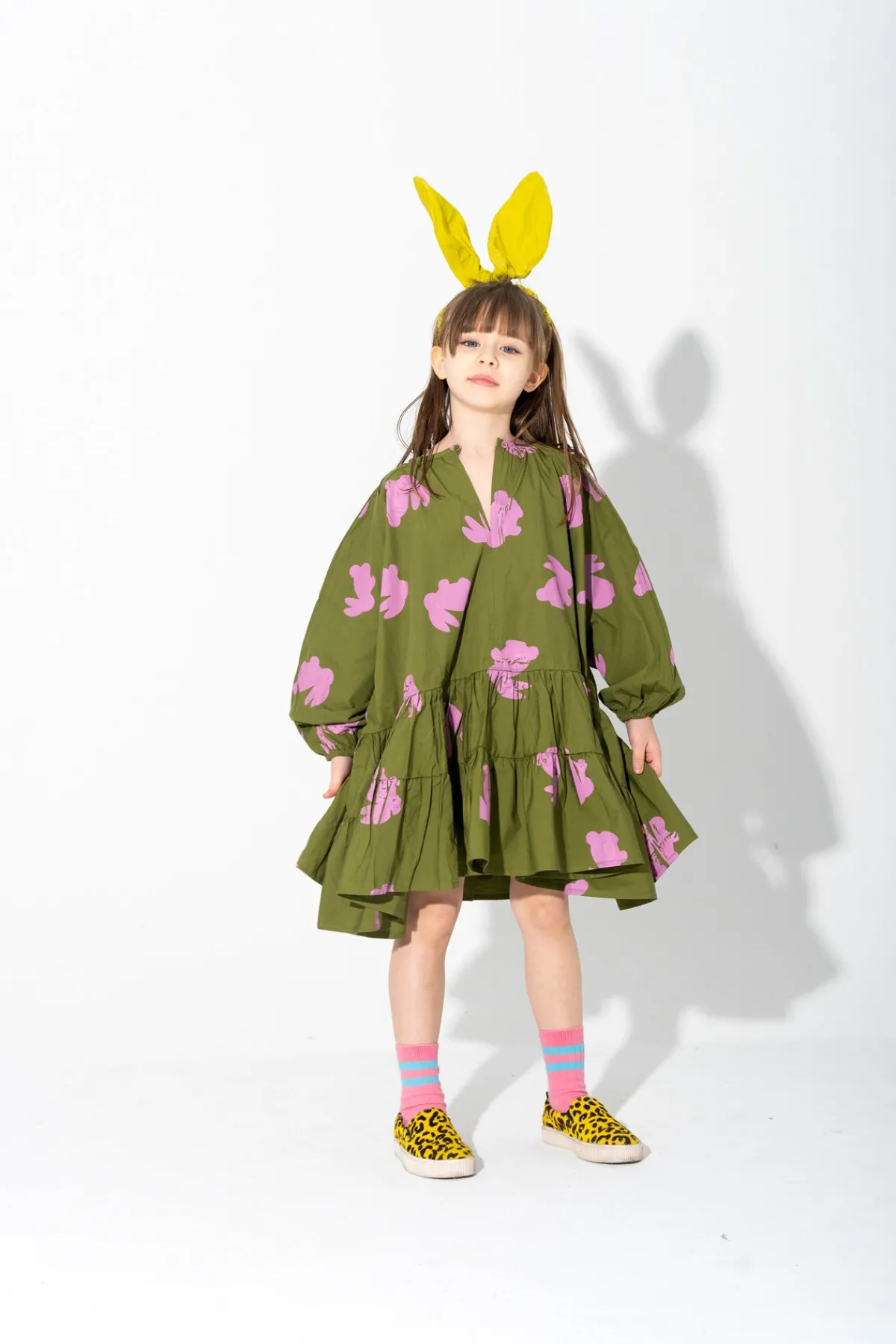 Kids Marques ' Almeida BUNNY PRINT GATHERED DRESS