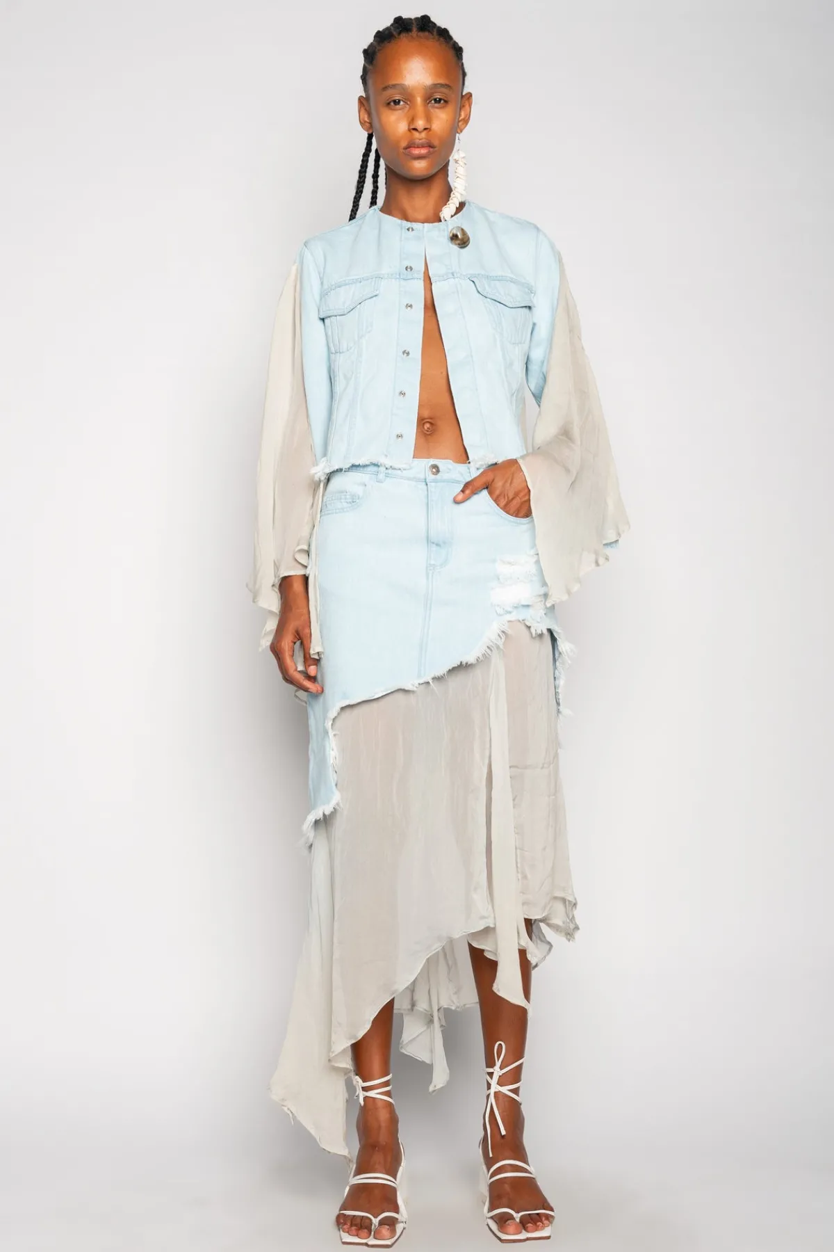 Women Marques ' Almeida DENIM CHIFFON FITTED JACKET