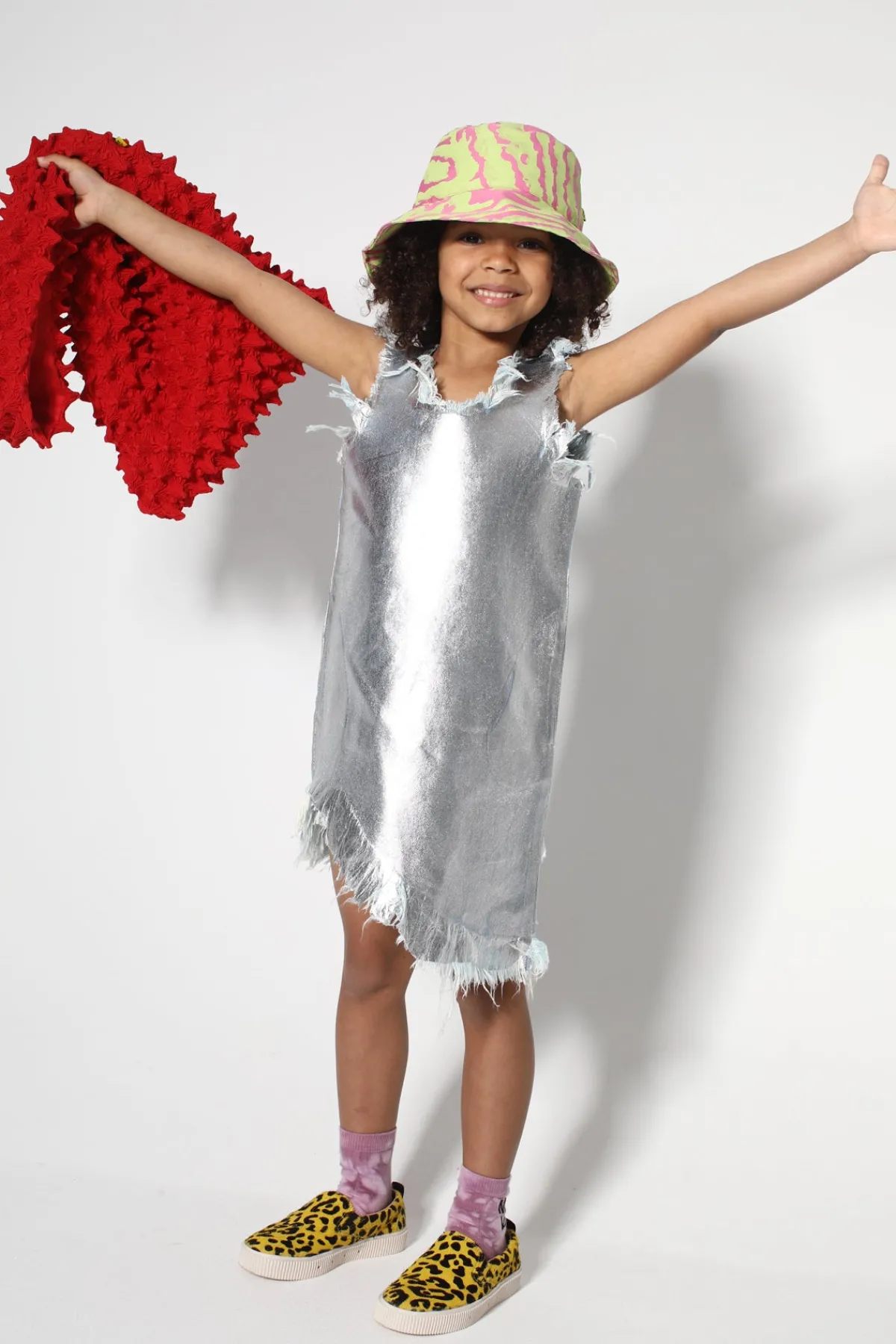 Kids Marques ' Almeida FOIL DENIM SLEEVELESS DRESS