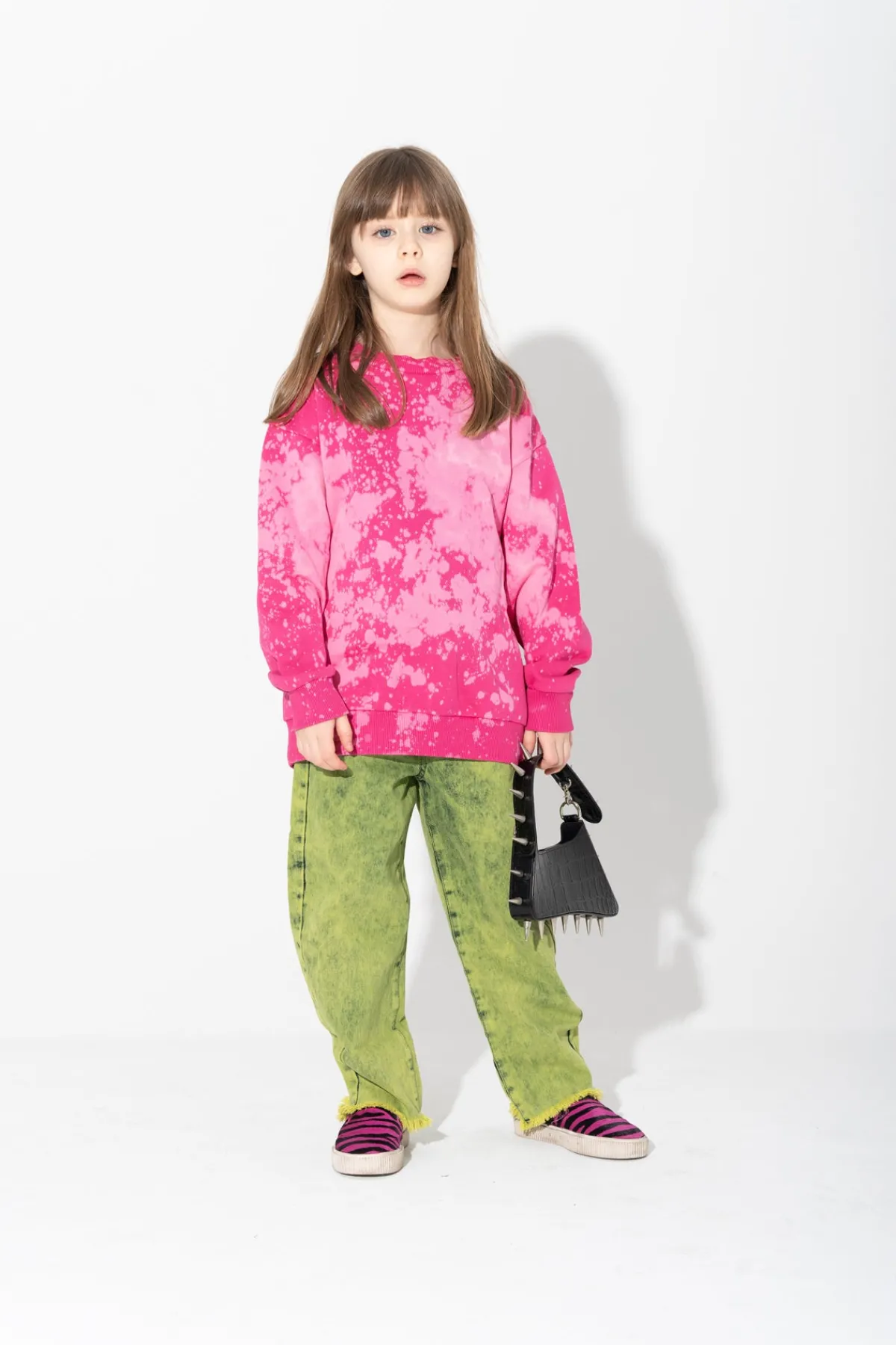 Kids Marques ' Almeida FUSCHIA AND LIGHT SPLATTERED FLEECE CREW NECK