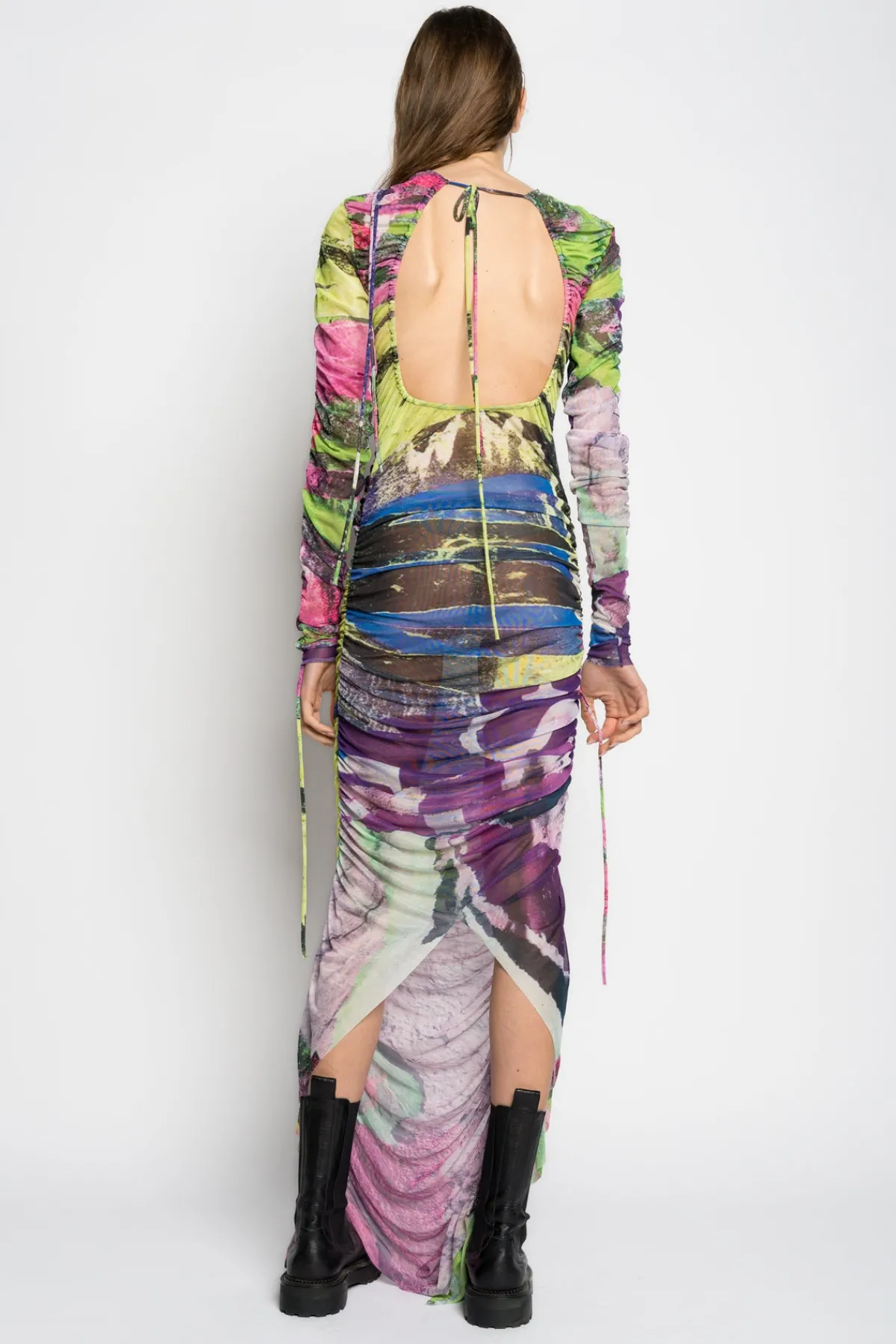 Women Marques ' Almeida GRAFFITI PRINT LONG GATHERED MESH DRESS