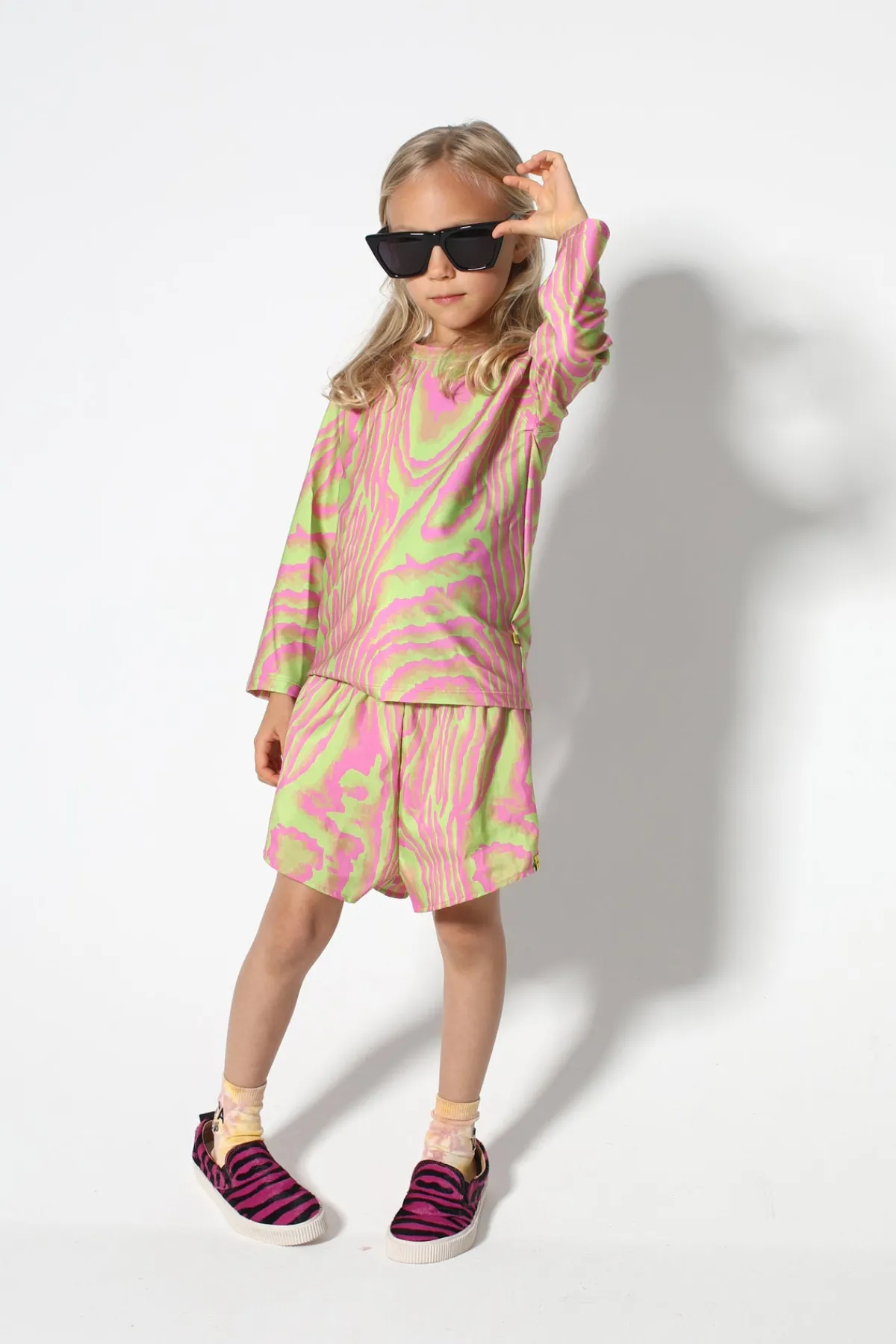 Kids Marques ' Almeida GREEN AND PINK SWIMWEAR LONG SLEEVE TOP