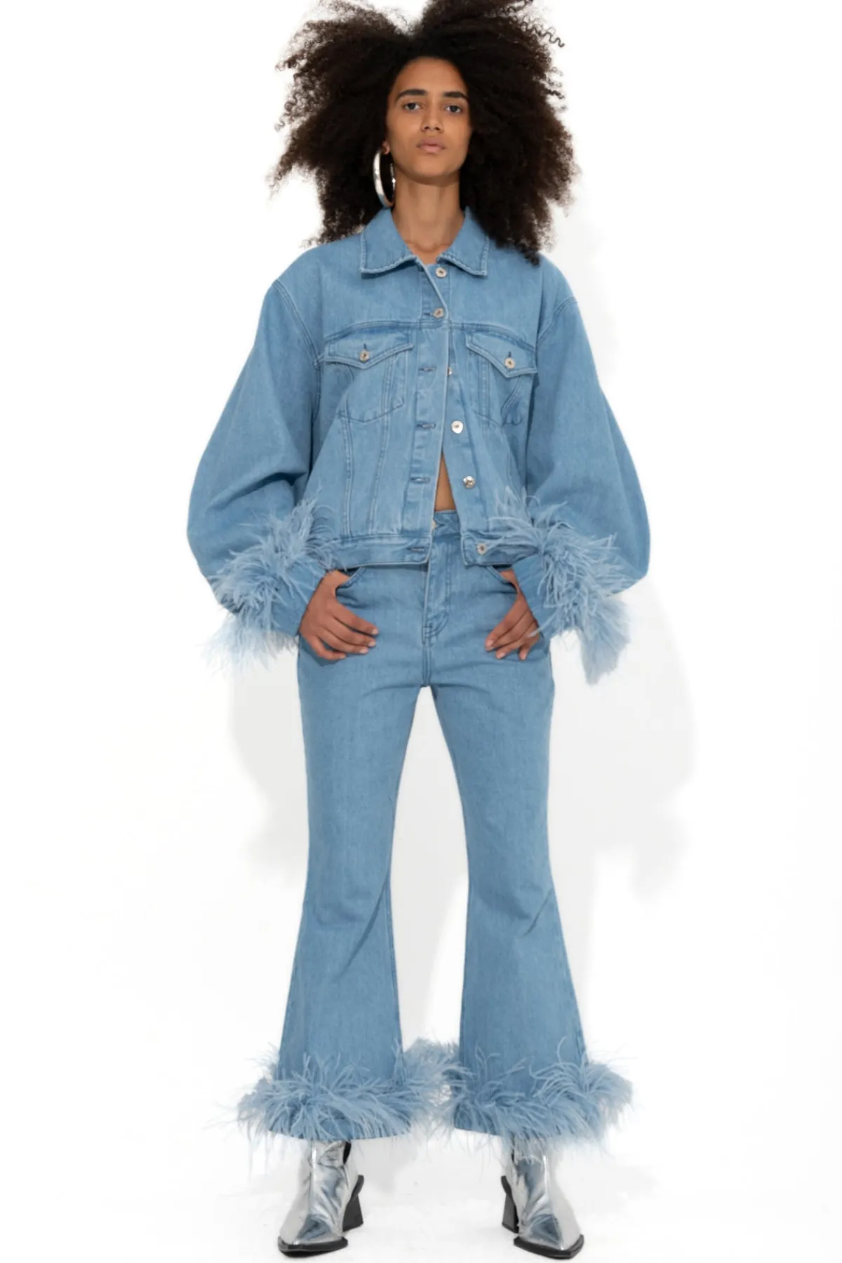 Women Marques ' Almeida LIGHT BLUE FEATHER CUFF JACKET