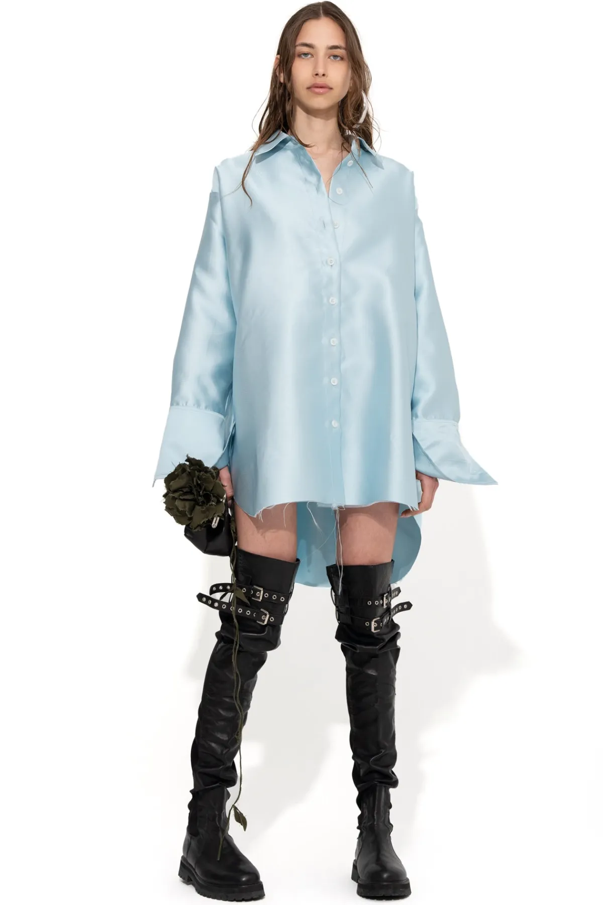 Women Marques ' Almeida LIGHT BLUE SATIN OVERSIZED SHIRT