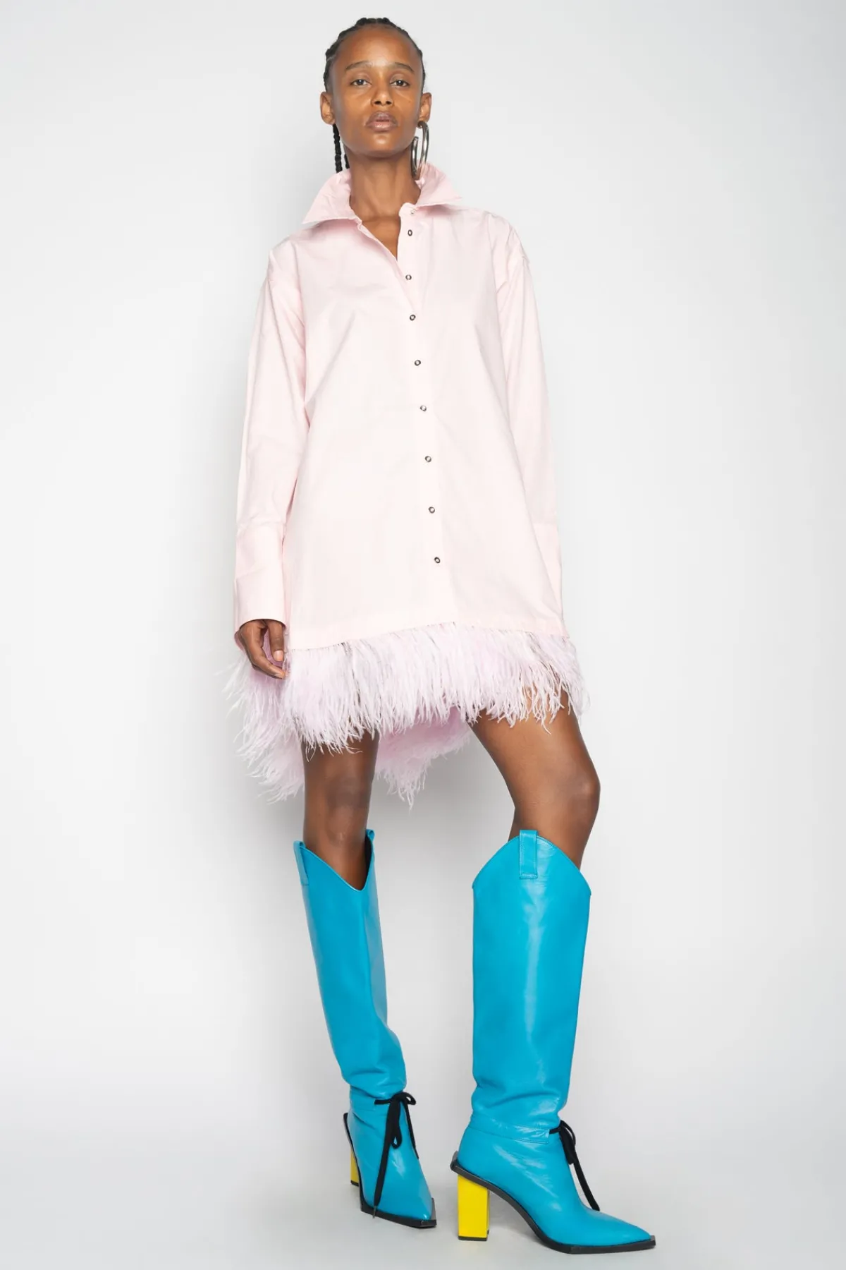 Women Marques ' Almeida LIGHT PINK FEATHER HEM SHIRT DRESS