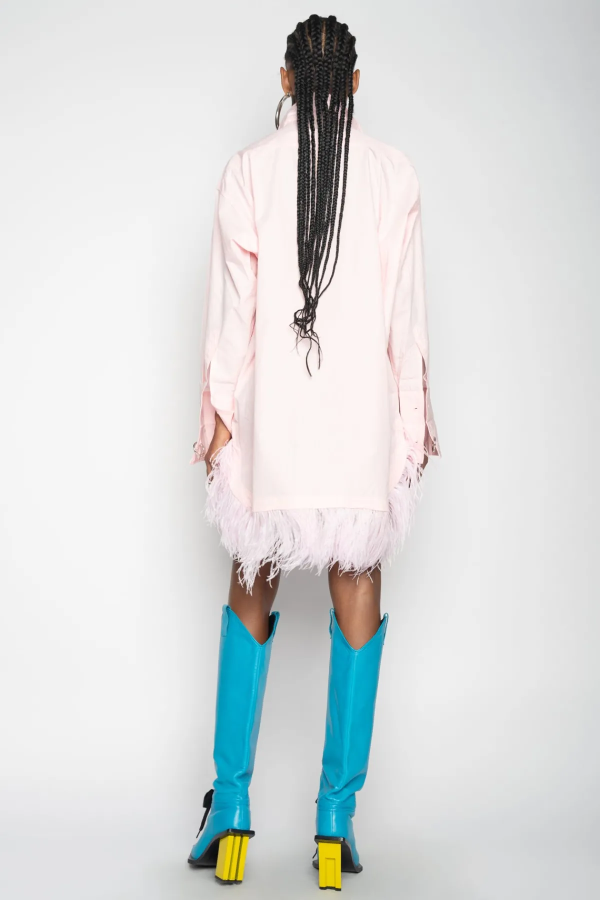 Women Marques ' Almeida LIGHT PINK FEATHER HEM SHIRT DRESS