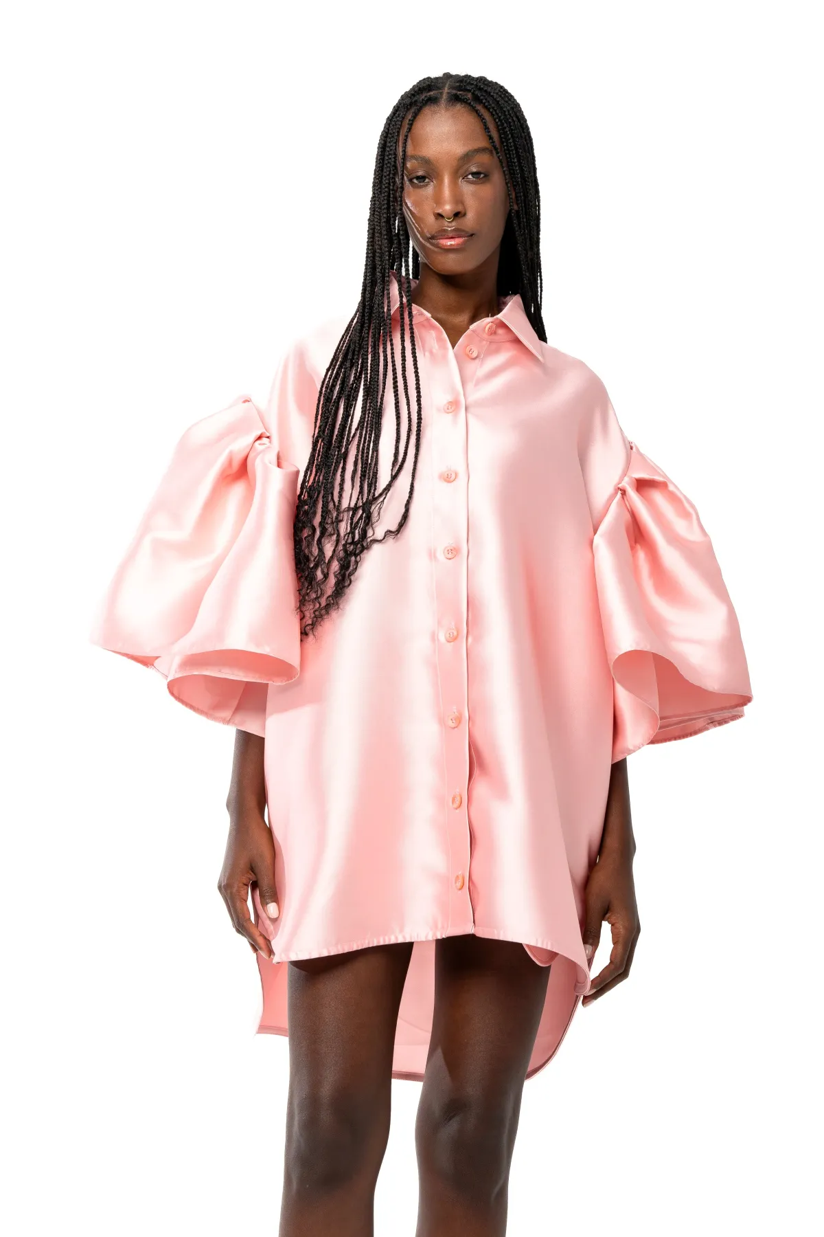 Women Marques ' Almeida LIGHT PINK MIKADO OVERSIZED SHIRT WITH PLEATED SLEEVES