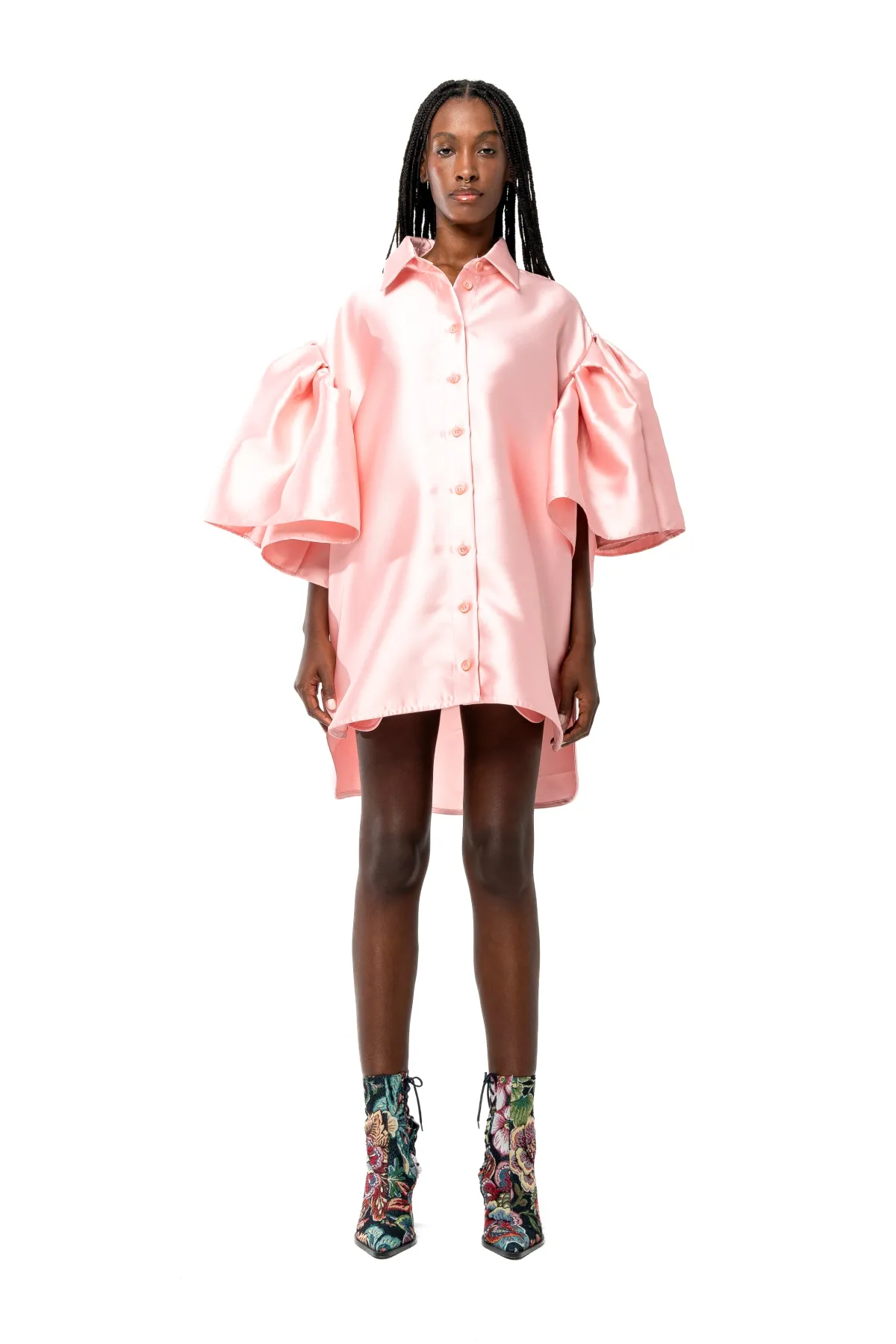 Women Marques ' Almeida LIGHT PINK MIKADO OVERSIZED SHIRT WITH PLEATED SLEEVES
