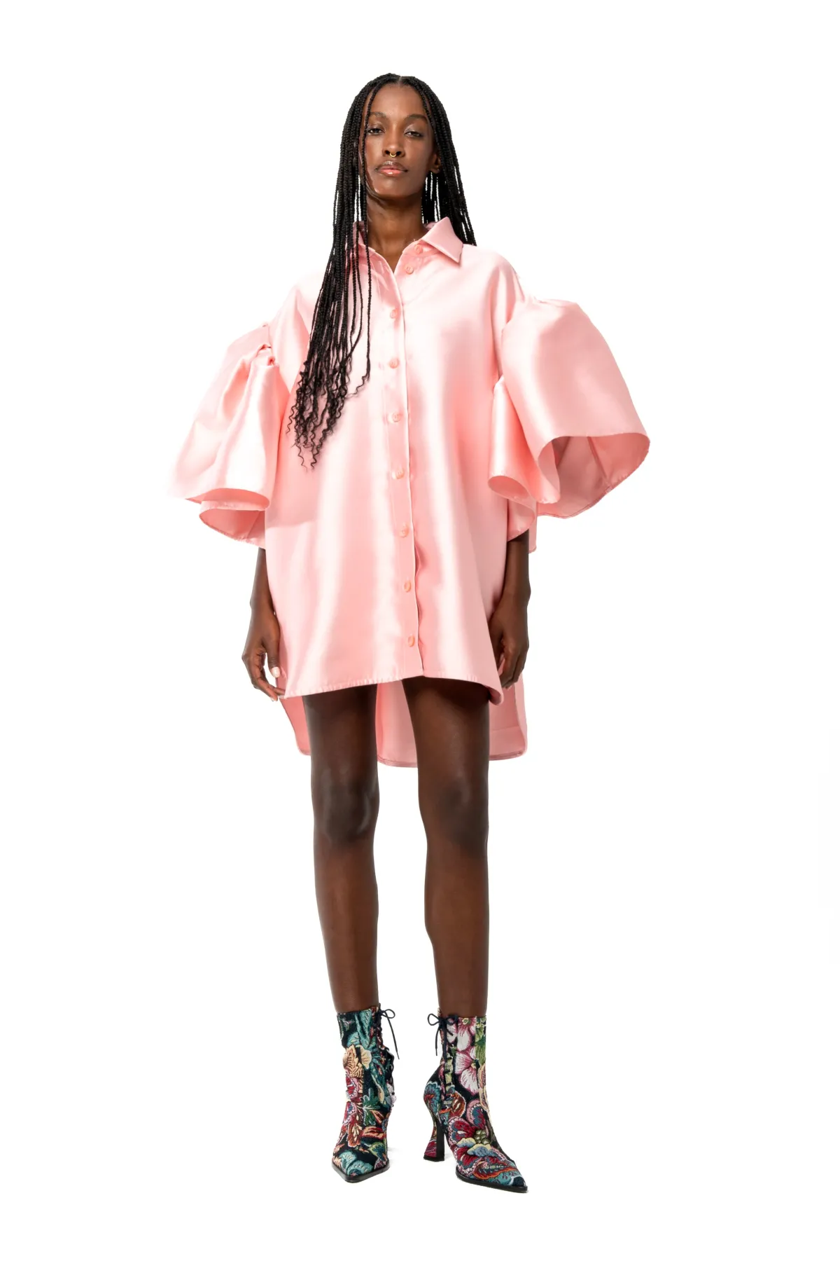 Women Marques ' Almeida LIGHT PINK MIKADO OVERSIZED SHIRT WITH PLEATED SLEEVES