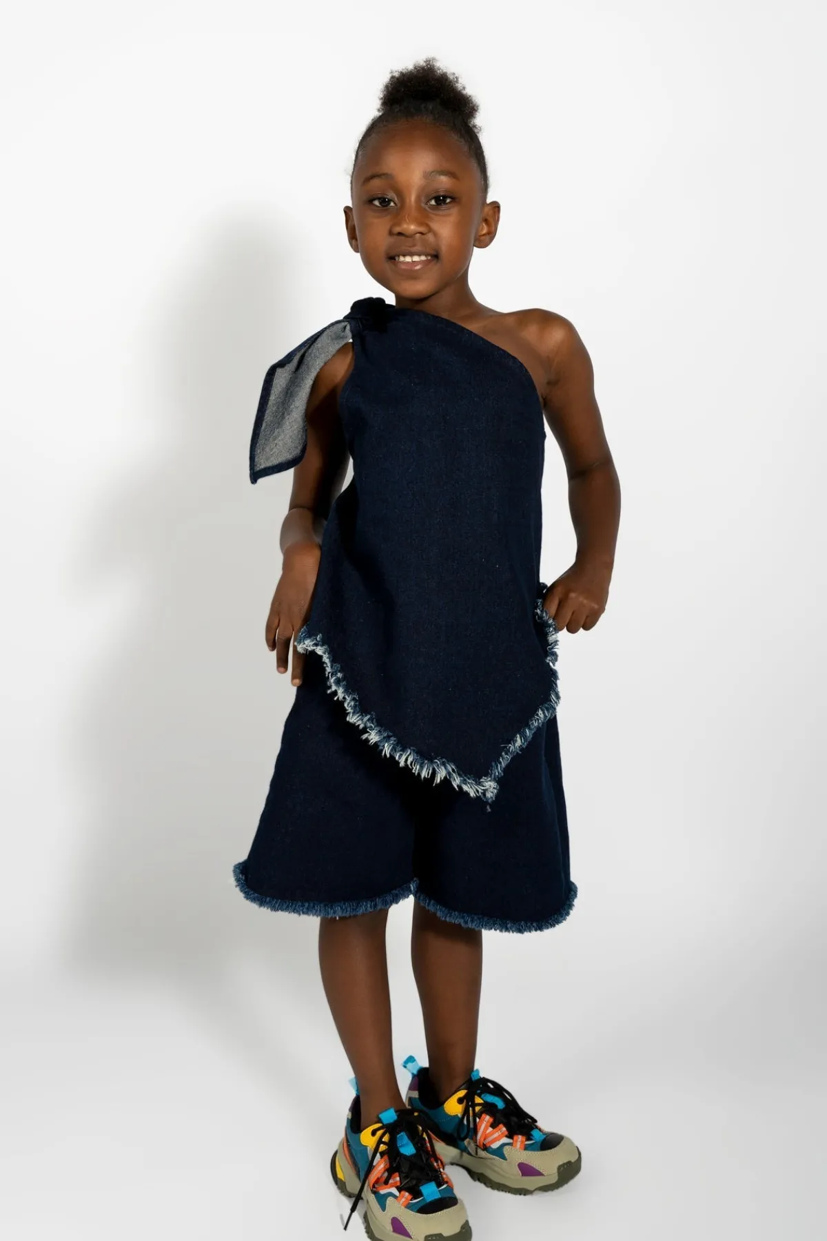 Kids Marques ' Almeida DENIM ONE SHOULDER KNOT TOP