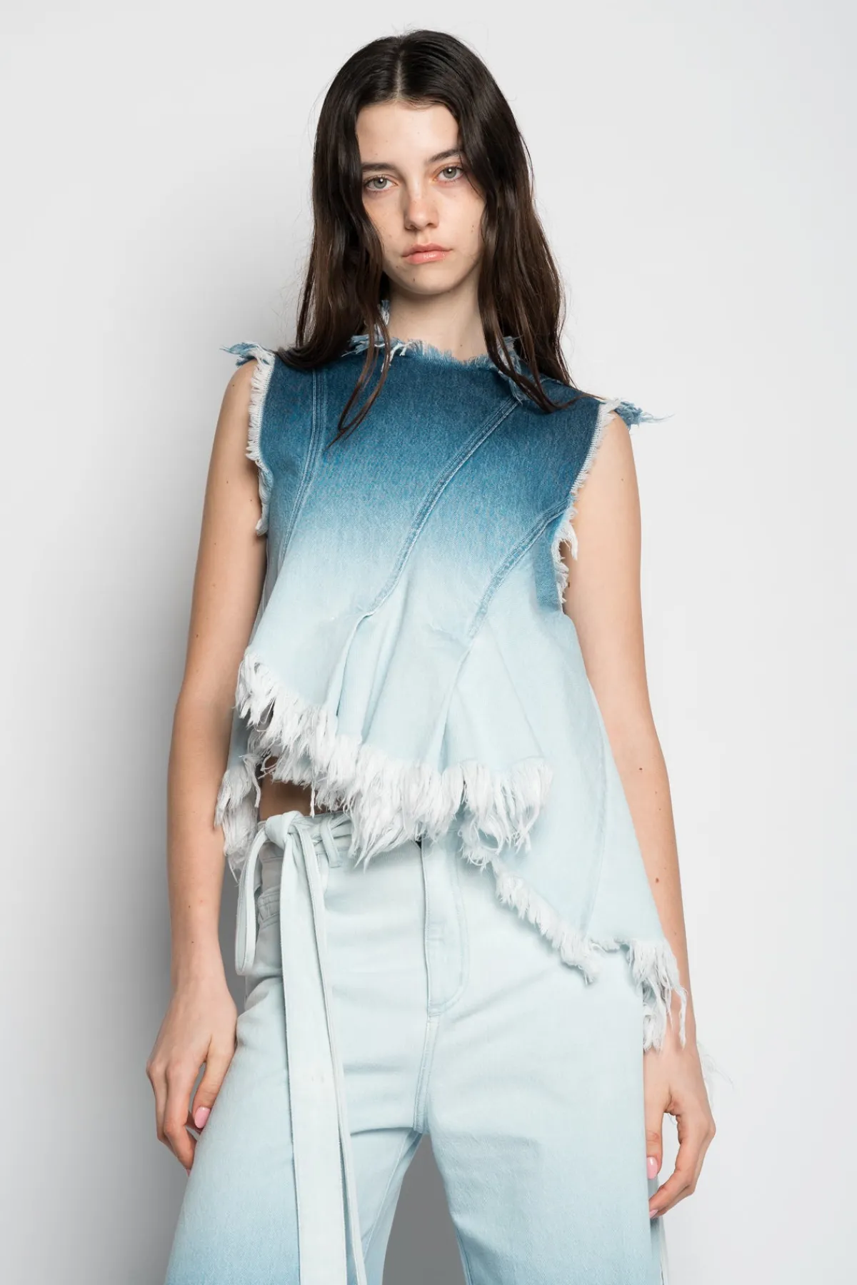 Women Marques ' Almeida OMBRE DENIM SLEEVELESS TOP WITH ASYMMETRIC HEM