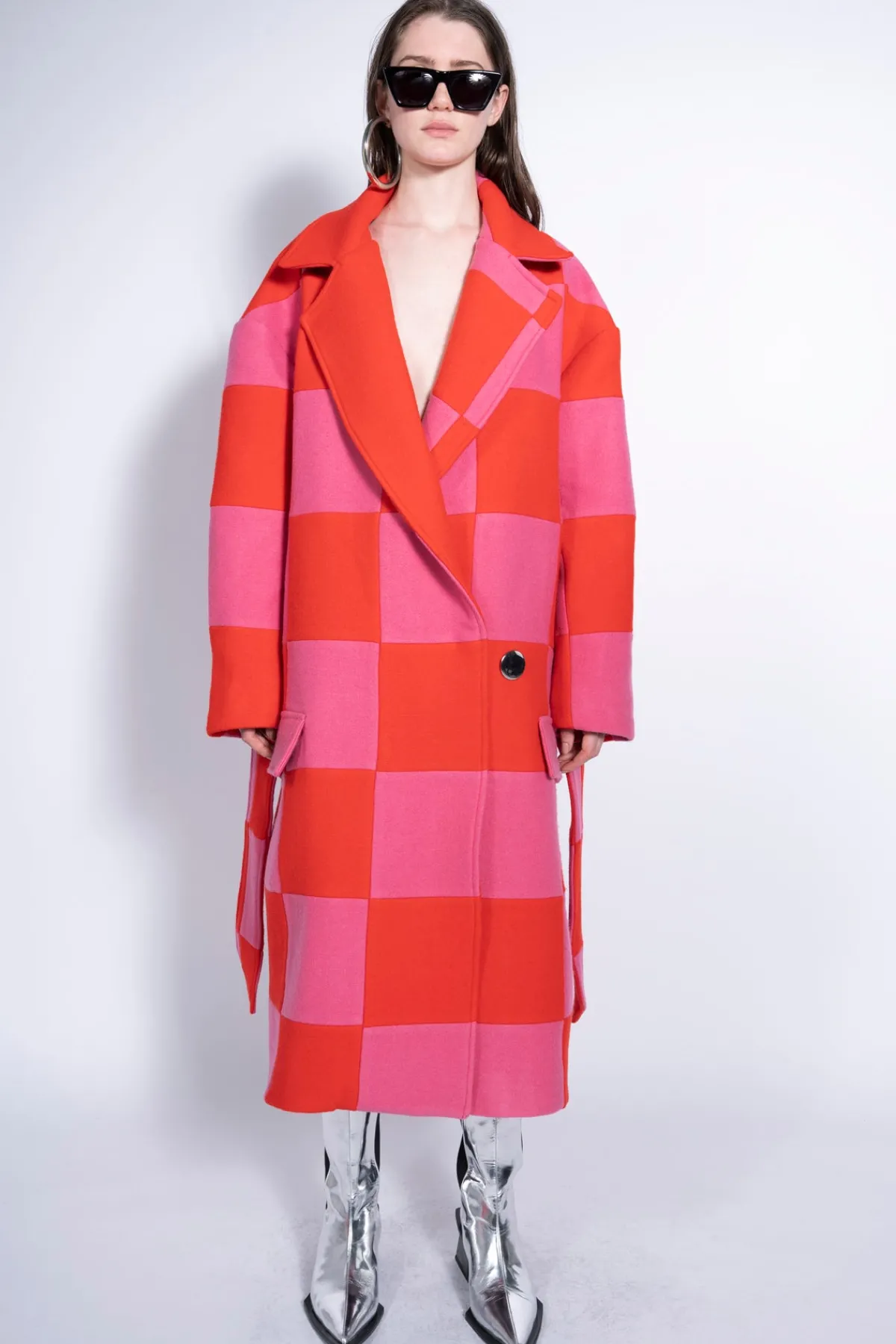 Women Marques ' Almeida PINK AND RED CHECKED LONG COAT