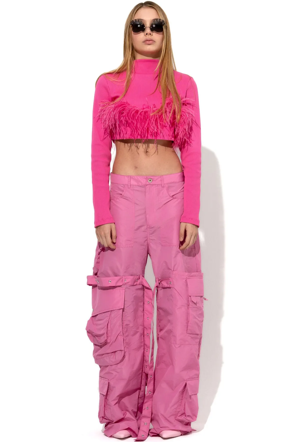 Women Marques ' Almeida PINK CROPPED FEATHER TOP