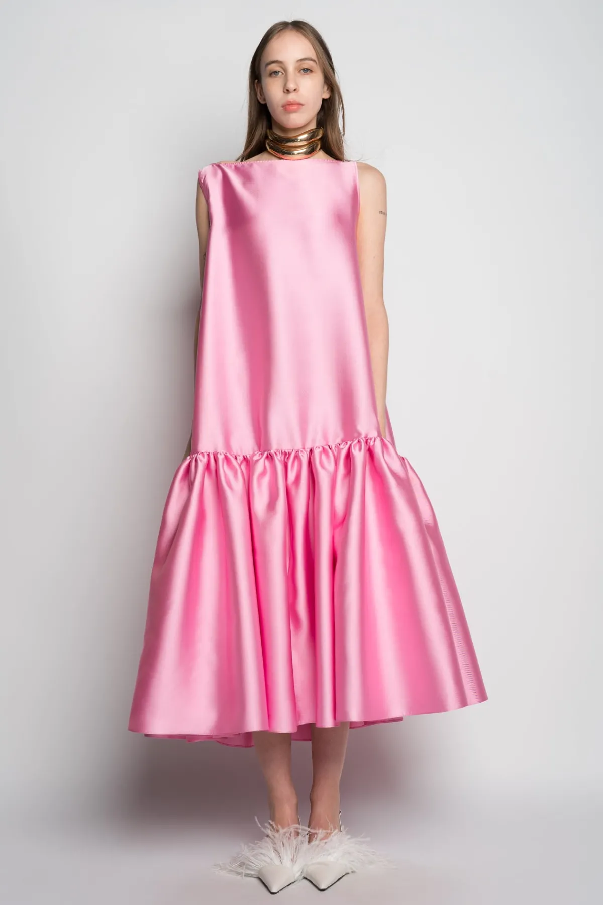 Women Marques ' Almeida PINK MIDI SLEEVELESS PUFF HEM DRESS