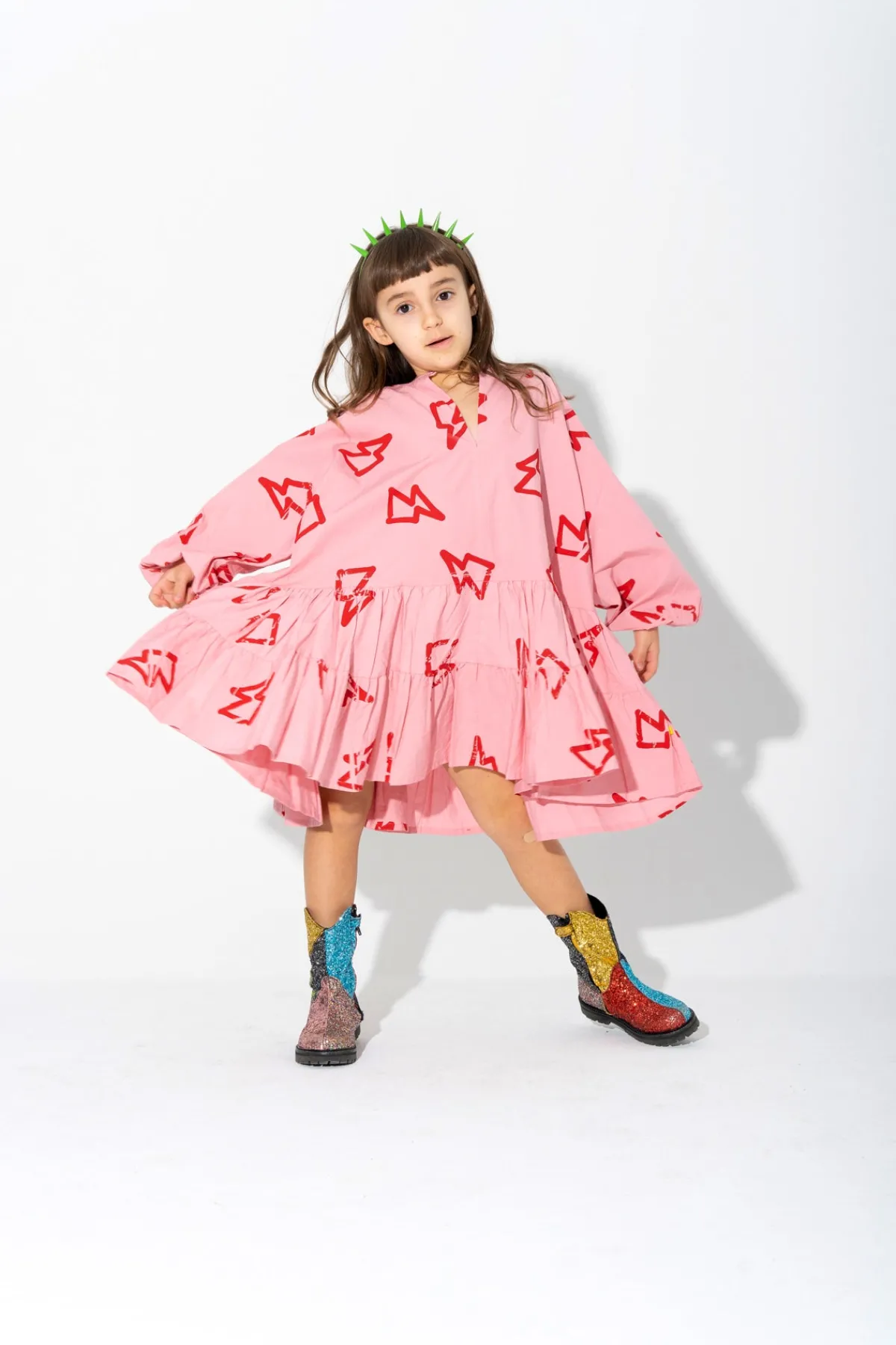 Kids Marques ' Almeida THUNDER PRINT GATHERED DRESS