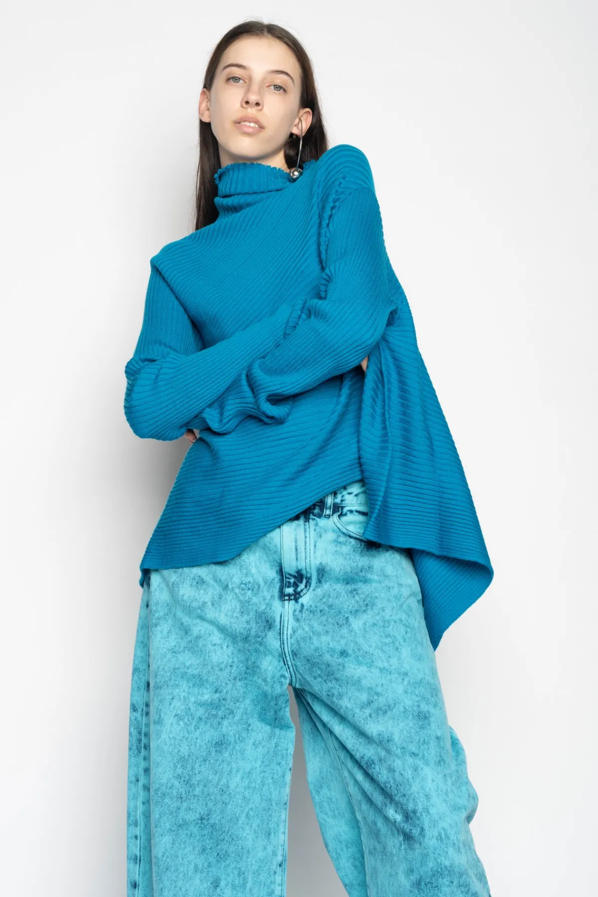 Women Marques ' Almeida TURQUOISE DRAPED JUMPER IN MERINO KNIT