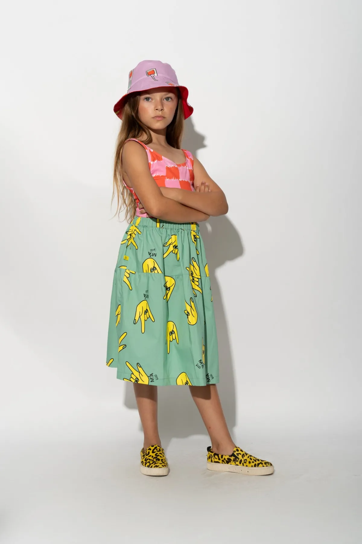 Kids Marques ' Almeida HANDS PRINT GATHERED SKIRT