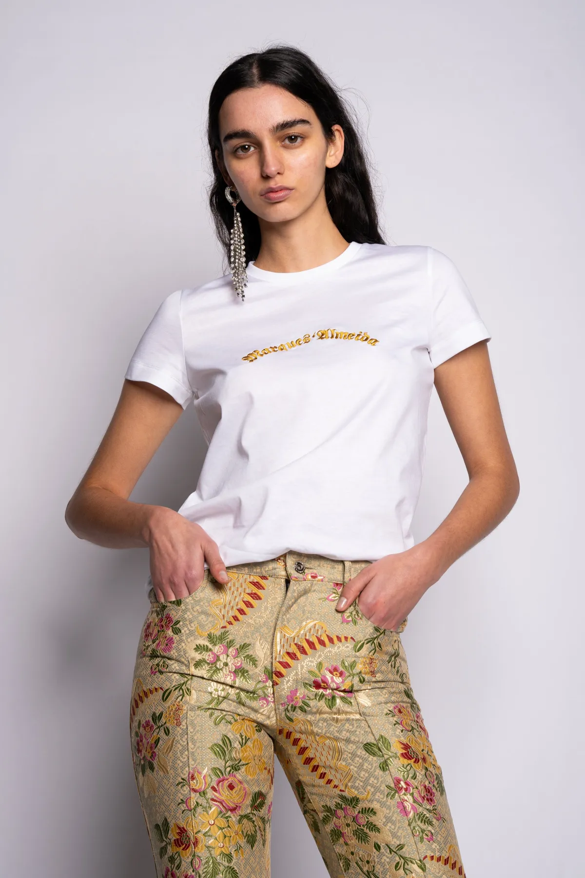 Women Marques ' Almeida CAP SLEEVE T-SHIRT WITH GOLD LOGO