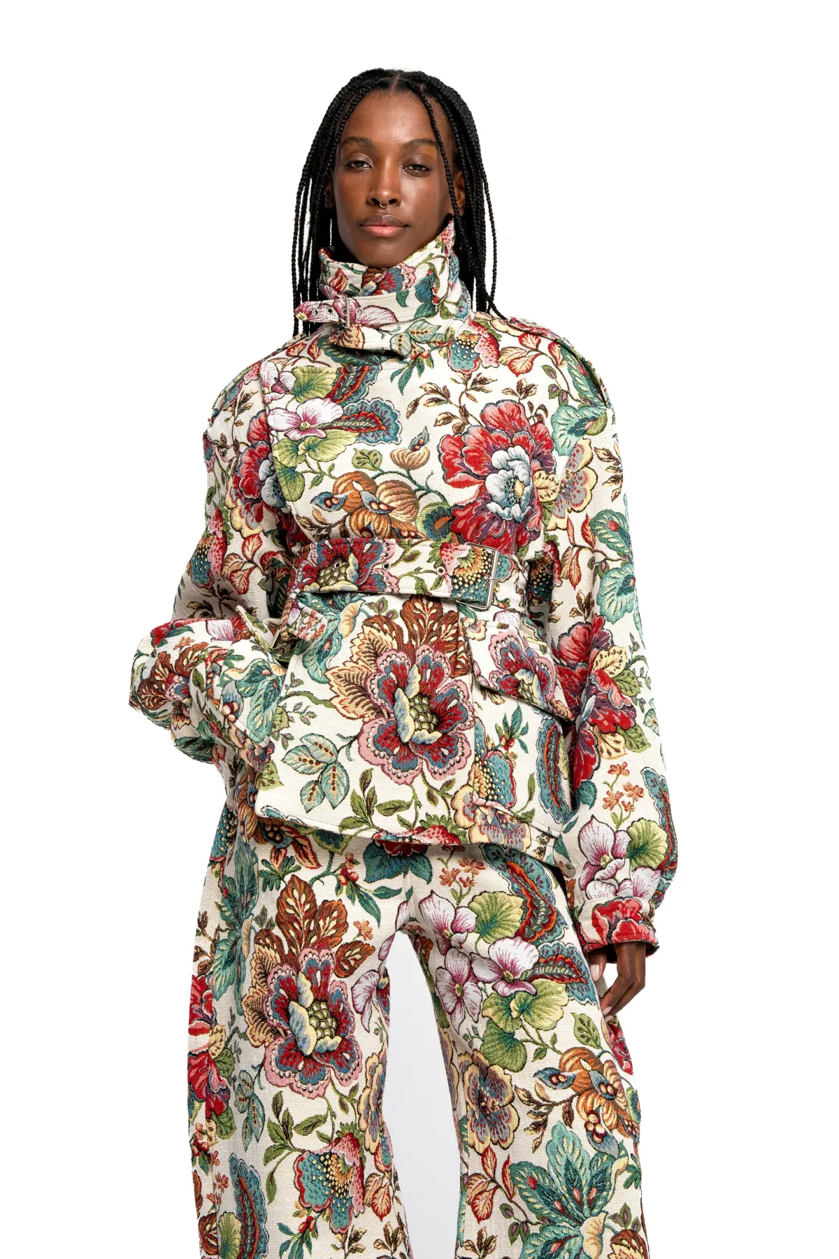 Women Marques ' Almeida WHITE FLORAL BROCADE CROPPED TRENCH COAT STYLE JACKET